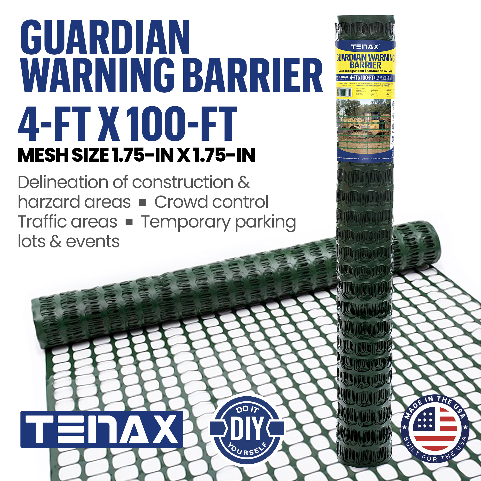 Tenax Guardian Safety Fence — 4ft. x 100ft., Green, High-Density Polyethylene, Model# 2A240113
